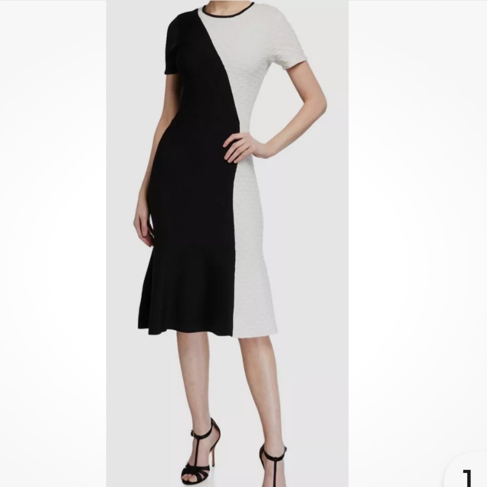 Shoshanna knit A-lined black & white textured short sleeve stretch dress Medium